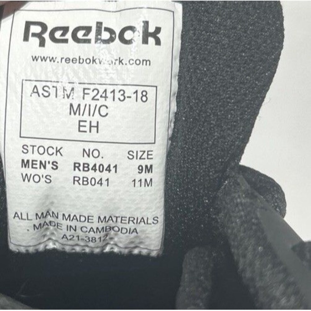 Reebok Work Sublite Cushion Alloy Toe Shoes Mens 9 Womens 11 EH Safety Black - Picture 3 of 8